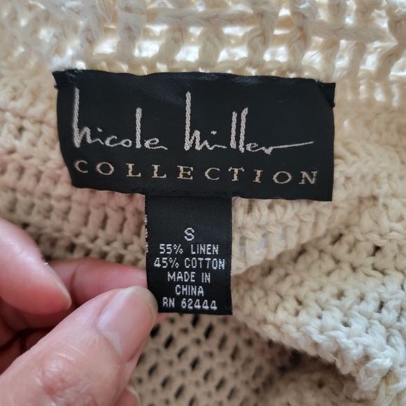 Nicole Miller Linen-Cotton Blend Crochet Transparent Swimsuit Cover-Up Small - Picture 9 of 10